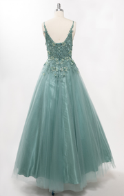 L2811T tulle fabric floor length with V neck and strap back