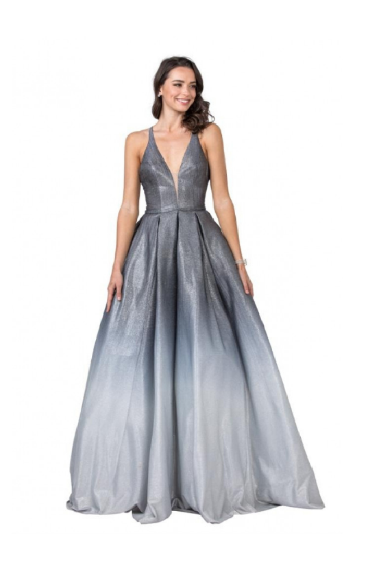 charcoal silver elegant long chiffon dress