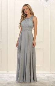 Silver color long wedding maxi for prom and grad