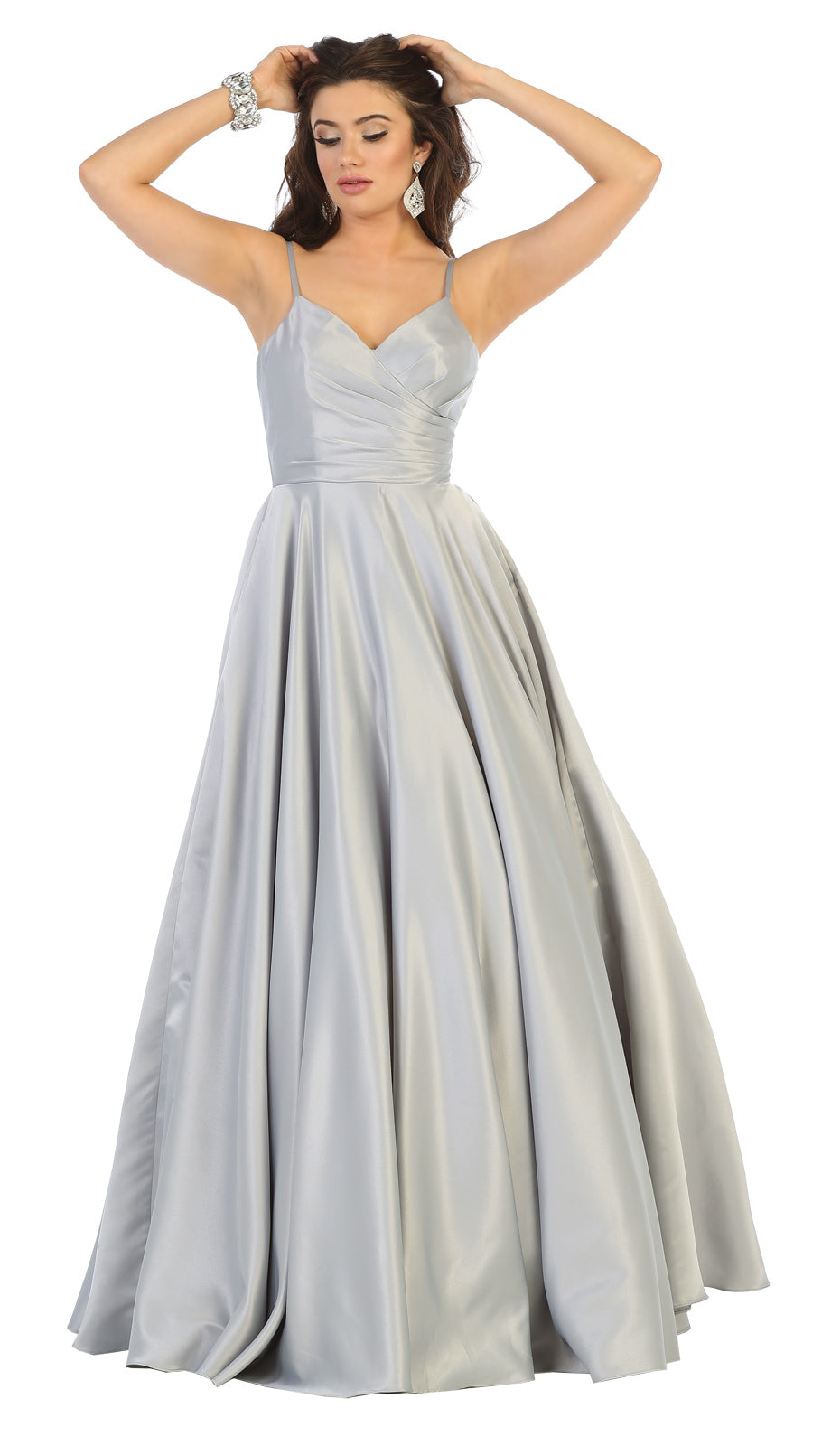 May Queen MQ1678  Elegant Satin Gown with Corset Back
