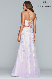 Sara's Fashion Long halter neck two-piece embroidered tulle dress  tulle godet mermaid skirt in Edmonton for Prom.